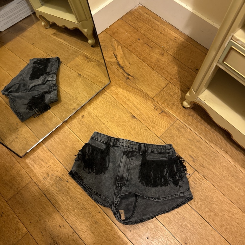 Nasty Gal Black Fringe Jean Shorts